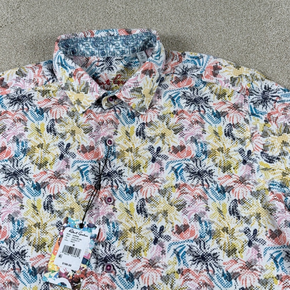 Robert Graham Gunning Shirt Mens Medium Multicolor‎ Classic Fit Linen Blend New